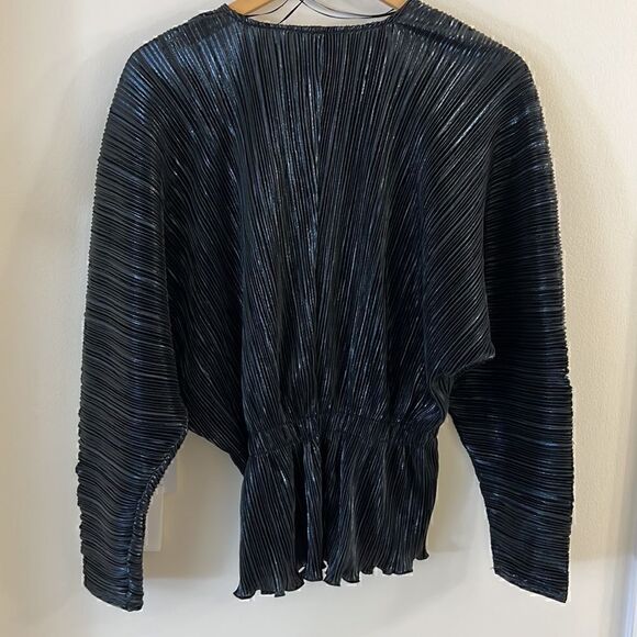 NWT Good American Plisse Deep V-Neck Dolman Blouse in Chrome Size L/XL - Picture 7 of 14